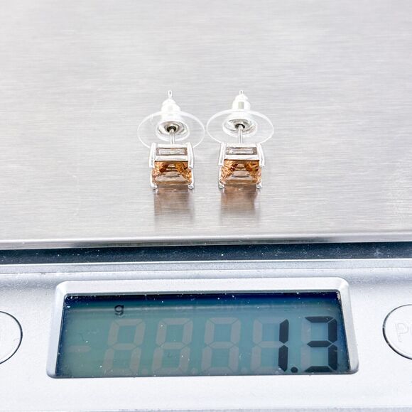 Vintage Sterling Silver 925 7mm Apricot Cubic Zirconia Stud Earrings - Picture 5 of 6